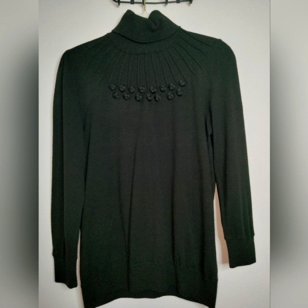 Etcetera (Sz M) Dark Brown Angora Blend LS Sleeve Turtleneck Decor Knots Sweater